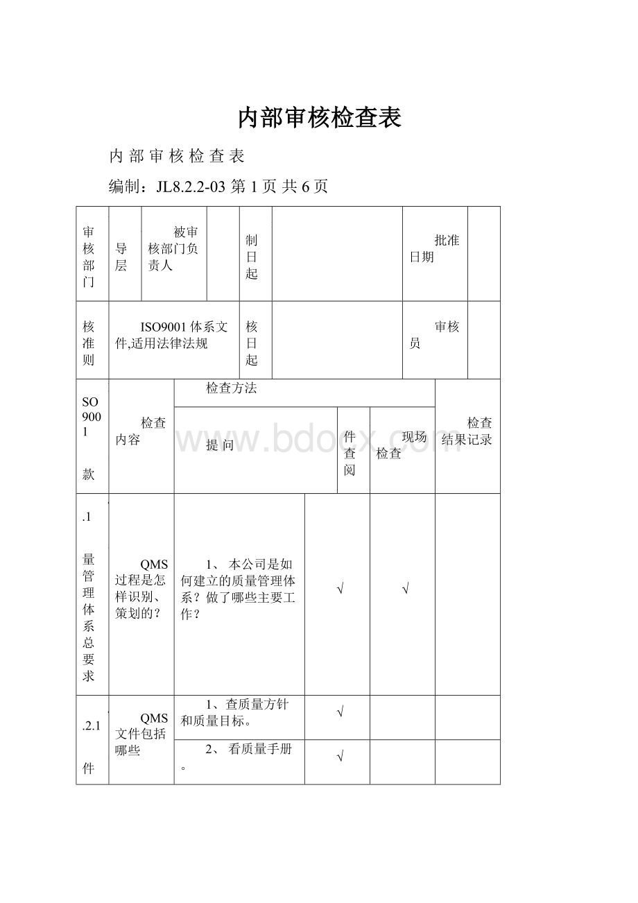 内部审核检查表.docx_第1页