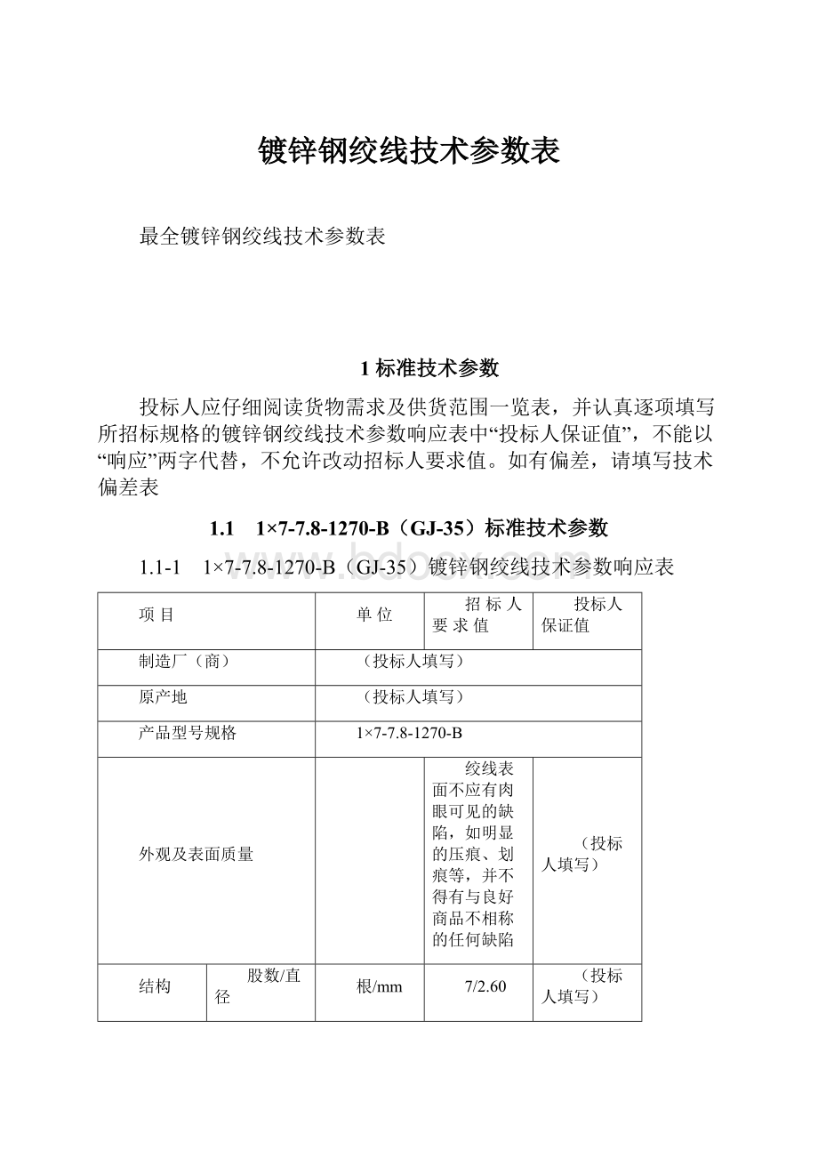 镀锌钢绞线技术参数表.docx