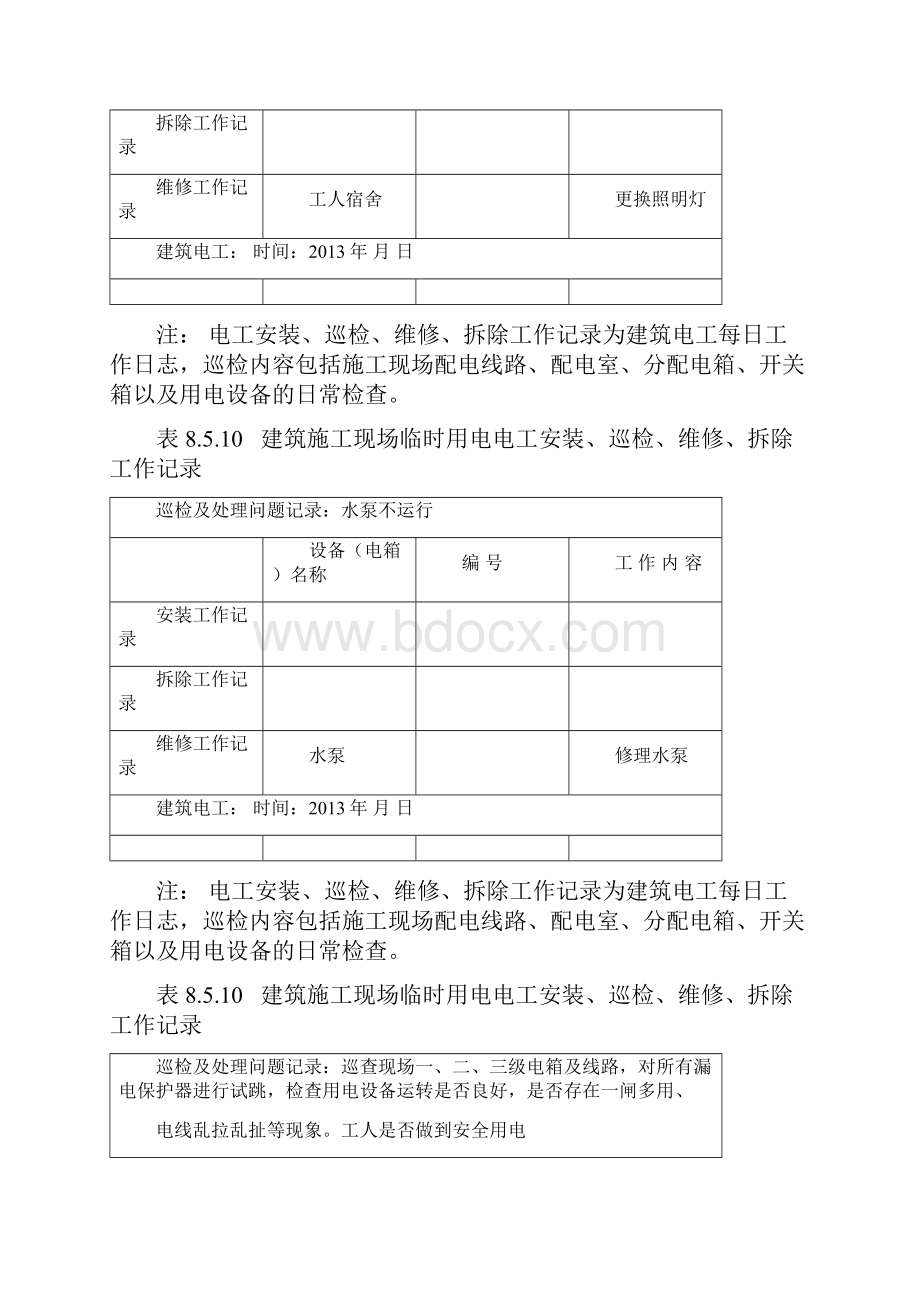 建筑施工现场临时用电电工安装巡检维修拆除工作记录有内容.docx_第3页