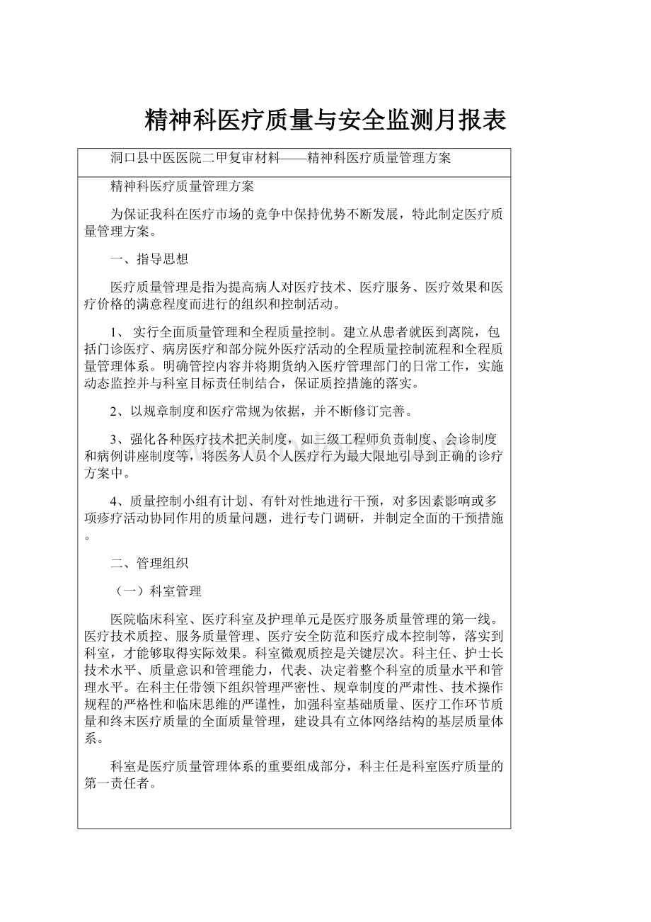 精神科医疗质量与安全监测月报表.docx_第1页