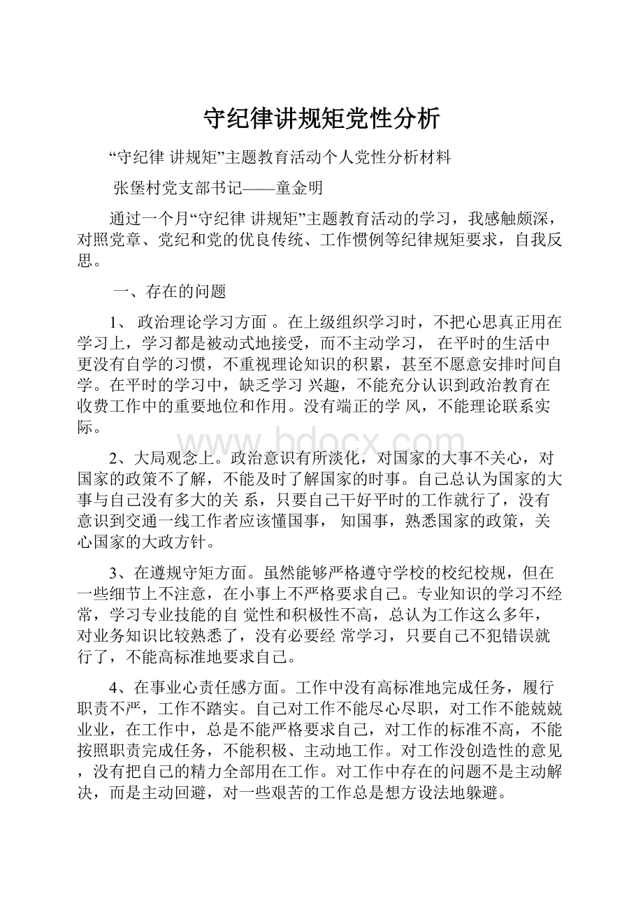 守纪律讲规矩党性分析.docx_第1页