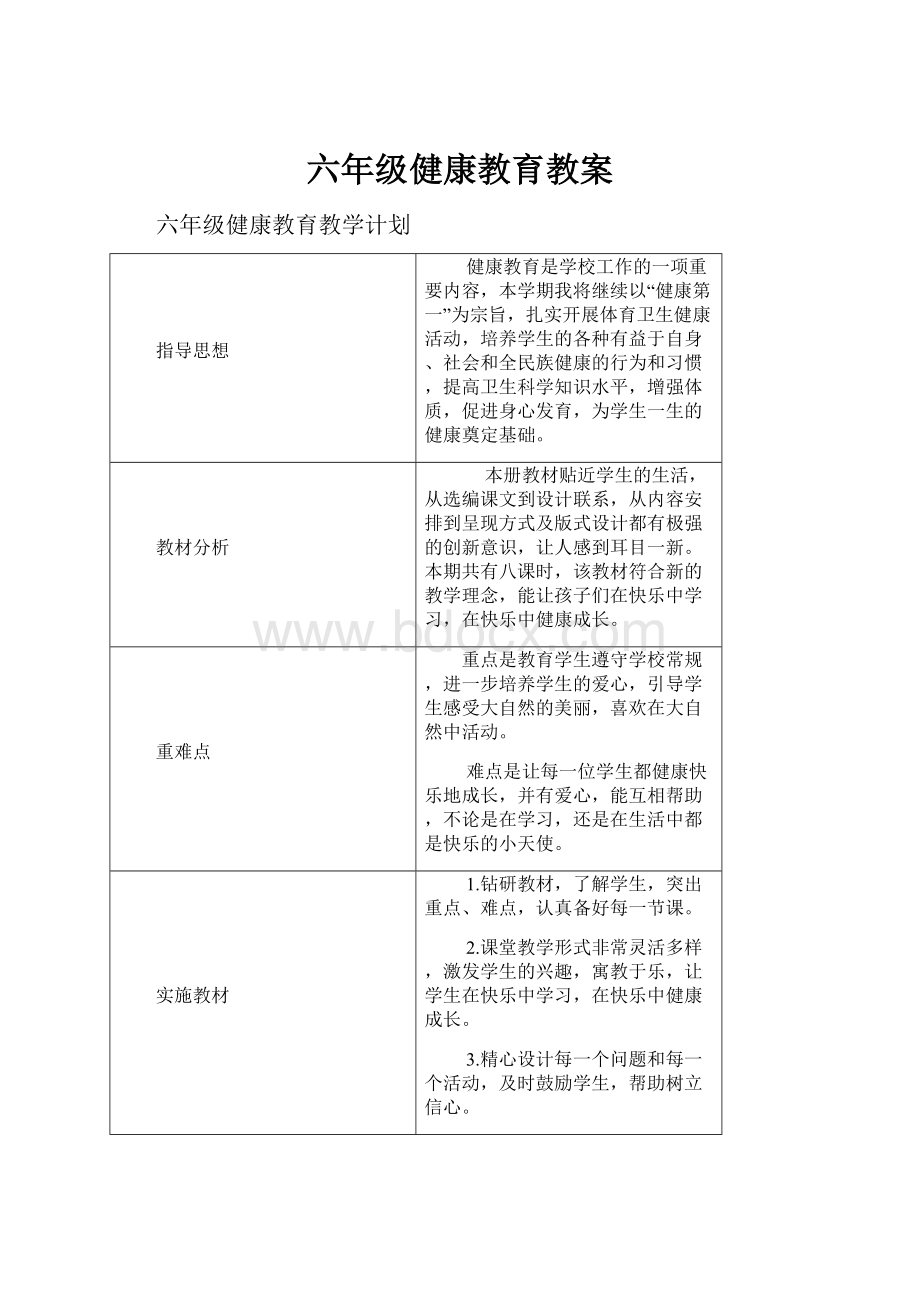 六年级健康教育教案.docx_第1页