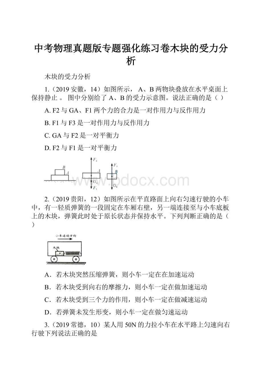 中考物理真题版专题强化练习卷木块的受力分析.docx_第1页