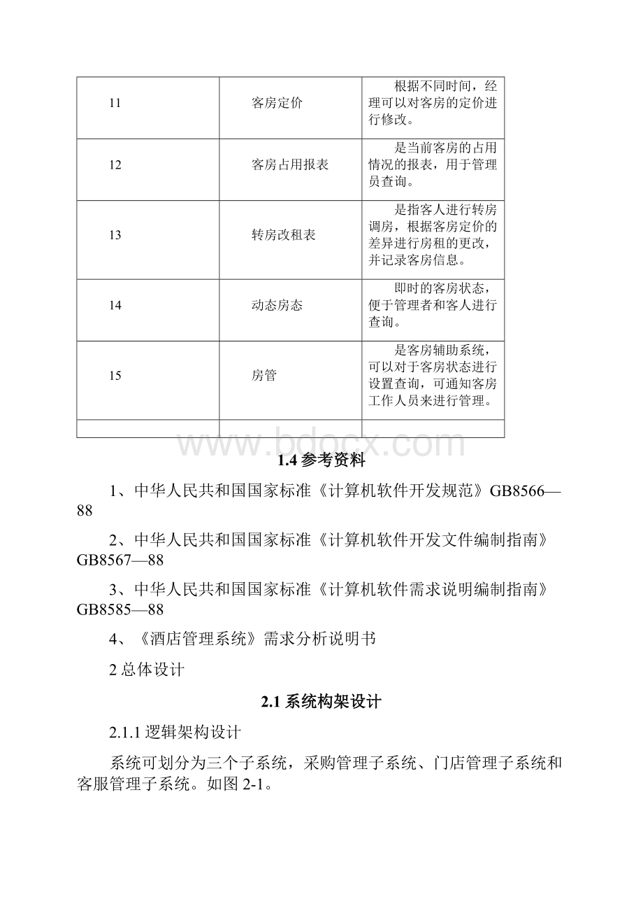 基于某架构设计五视图法地案例酒店管理系统概要设计.docx_第3页