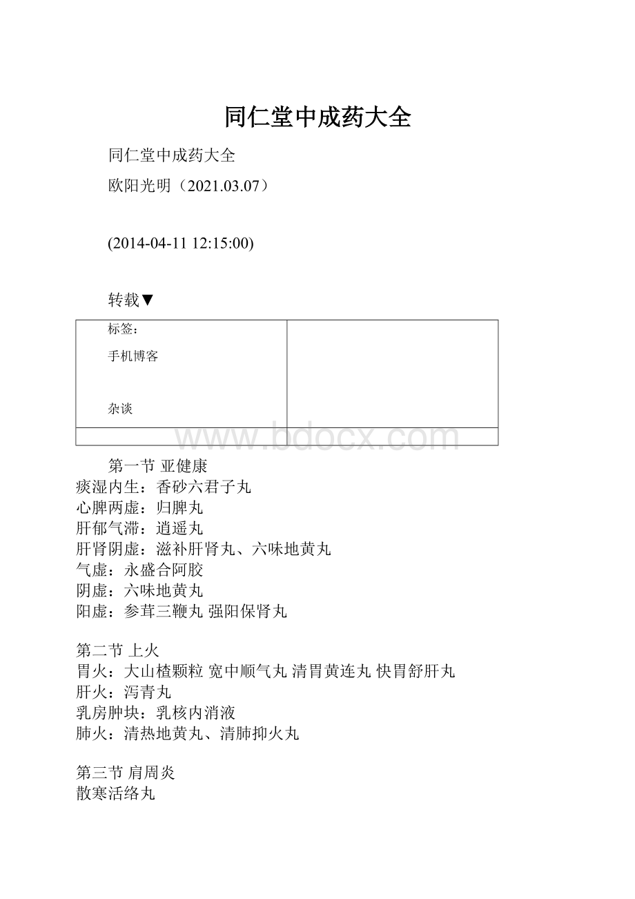 同仁堂中成药大全.docx_第1页