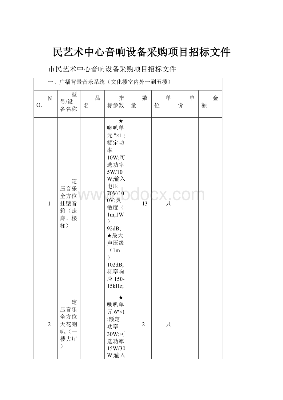 民艺术中心音响设备采购项目招标文件.docx_第1页