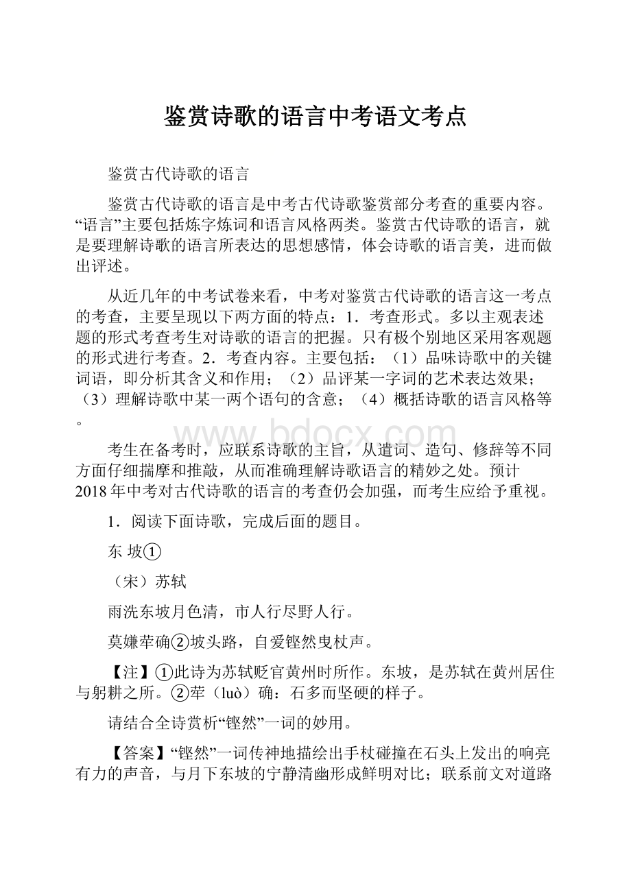 鉴赏诗歌的语言中考语文考点.docx_第1页