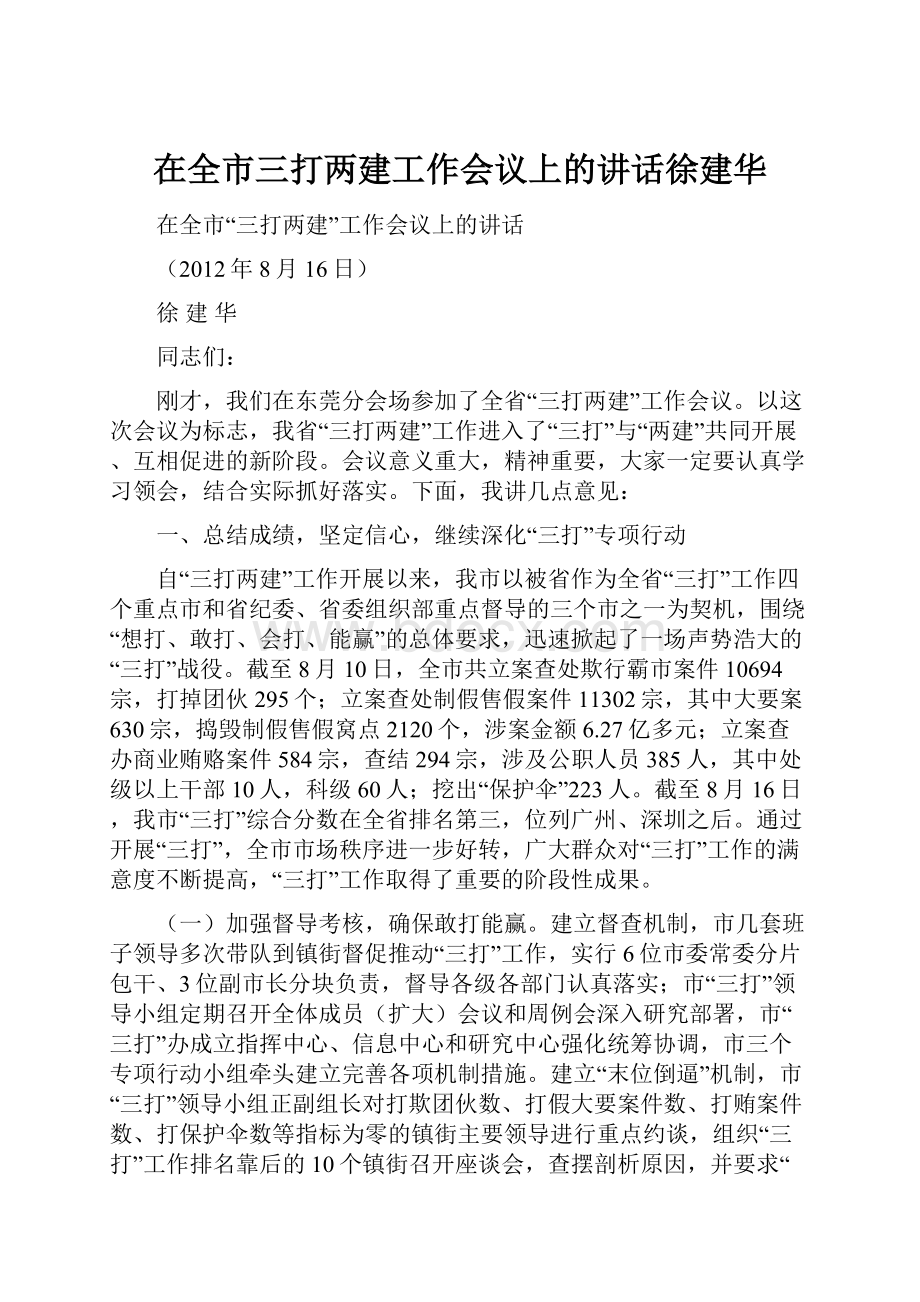 在全市三打两建工作会议上的讲话徐建华.docx_第1页