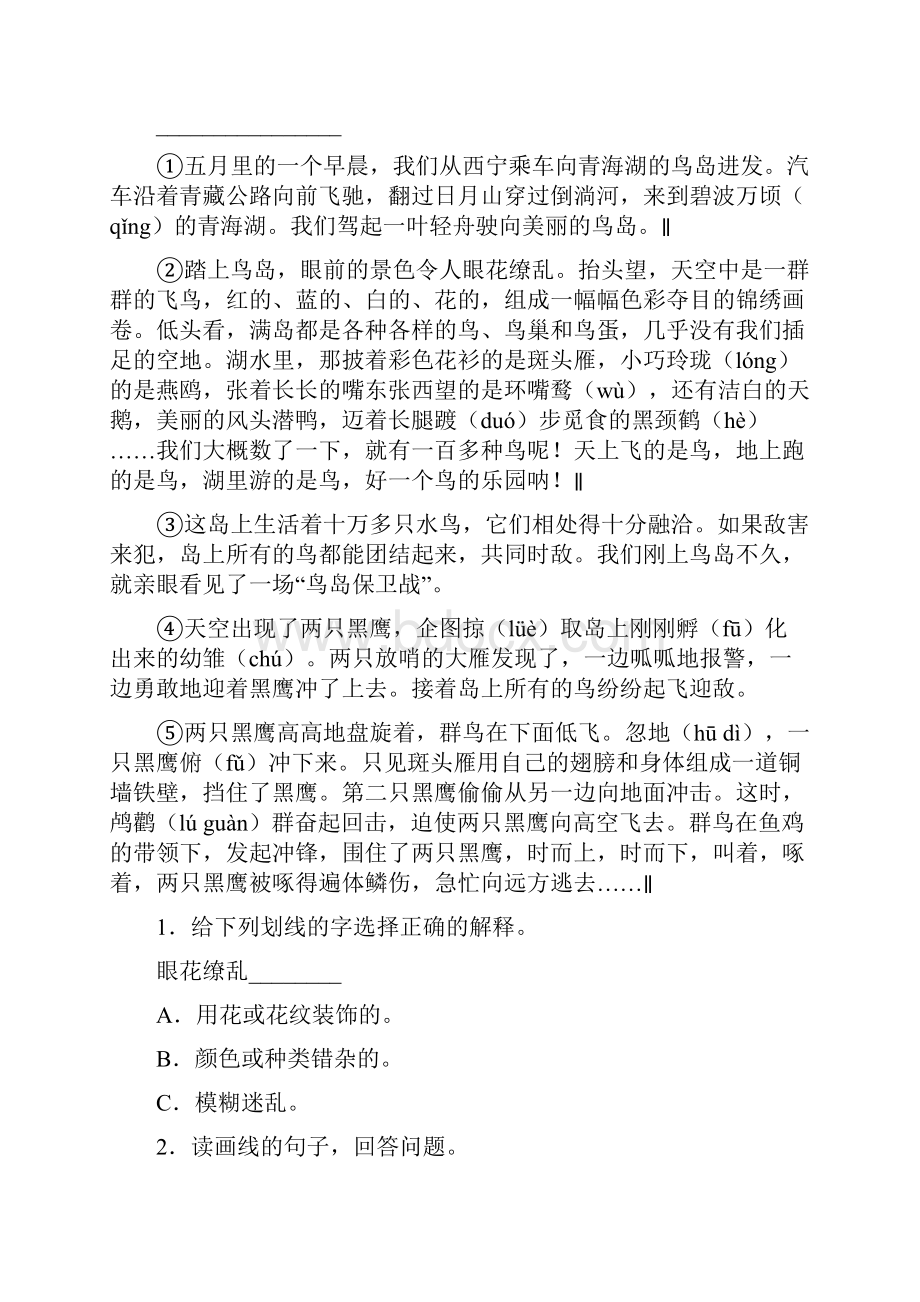 语文版四年级下册语文阅读理解专项训练.docx_第2页