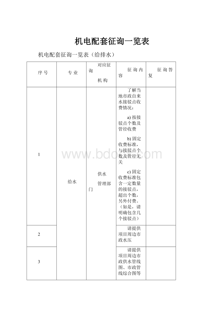 机电配套征询一览表.docx_第1页