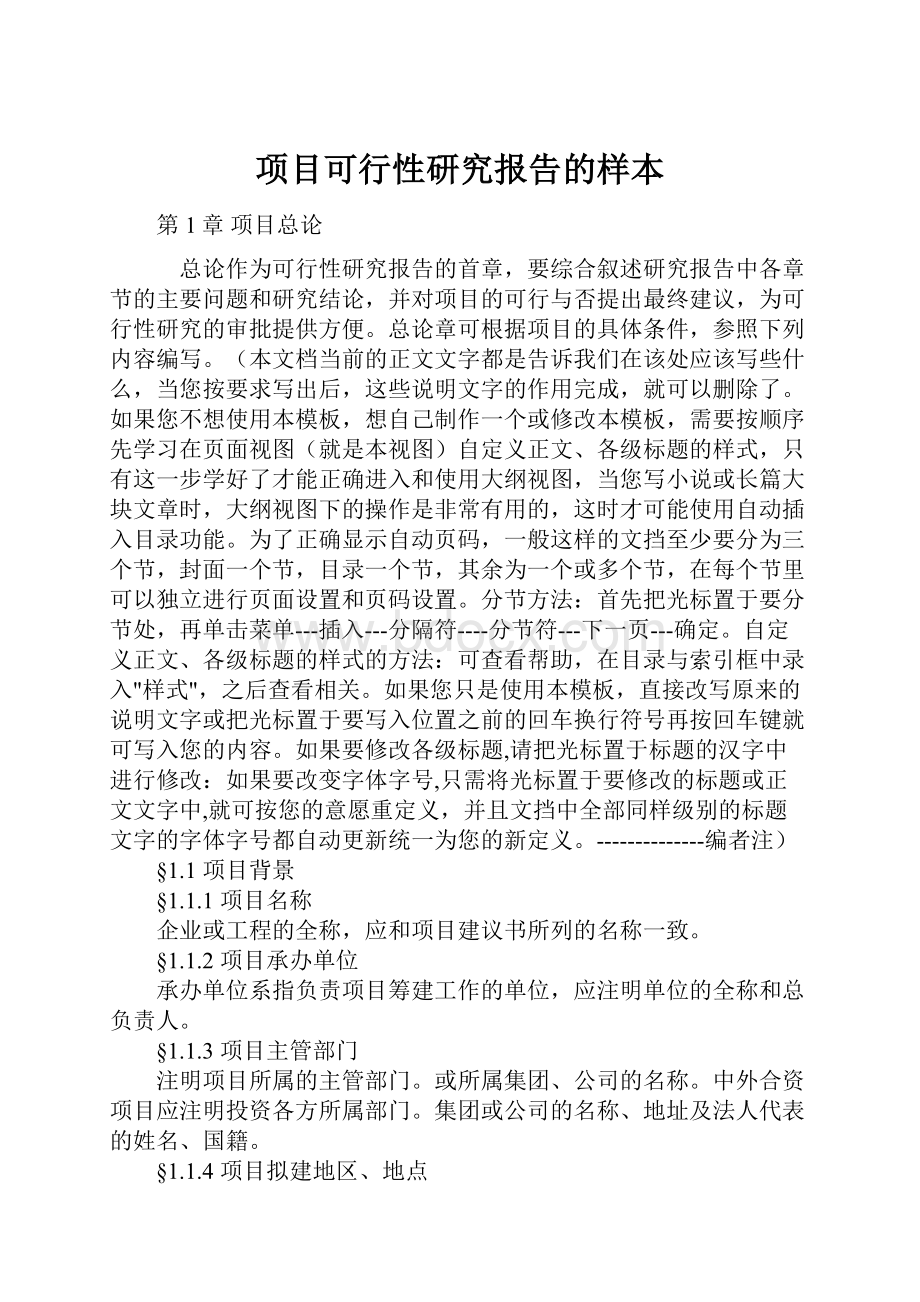 项目可行性研究报告的样本.docx