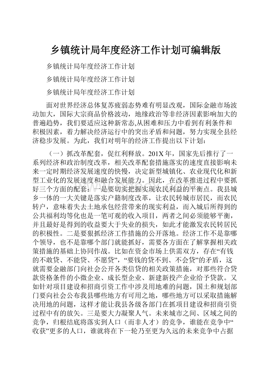 乡镇统计局年度经济工作计划可编辑版.docx