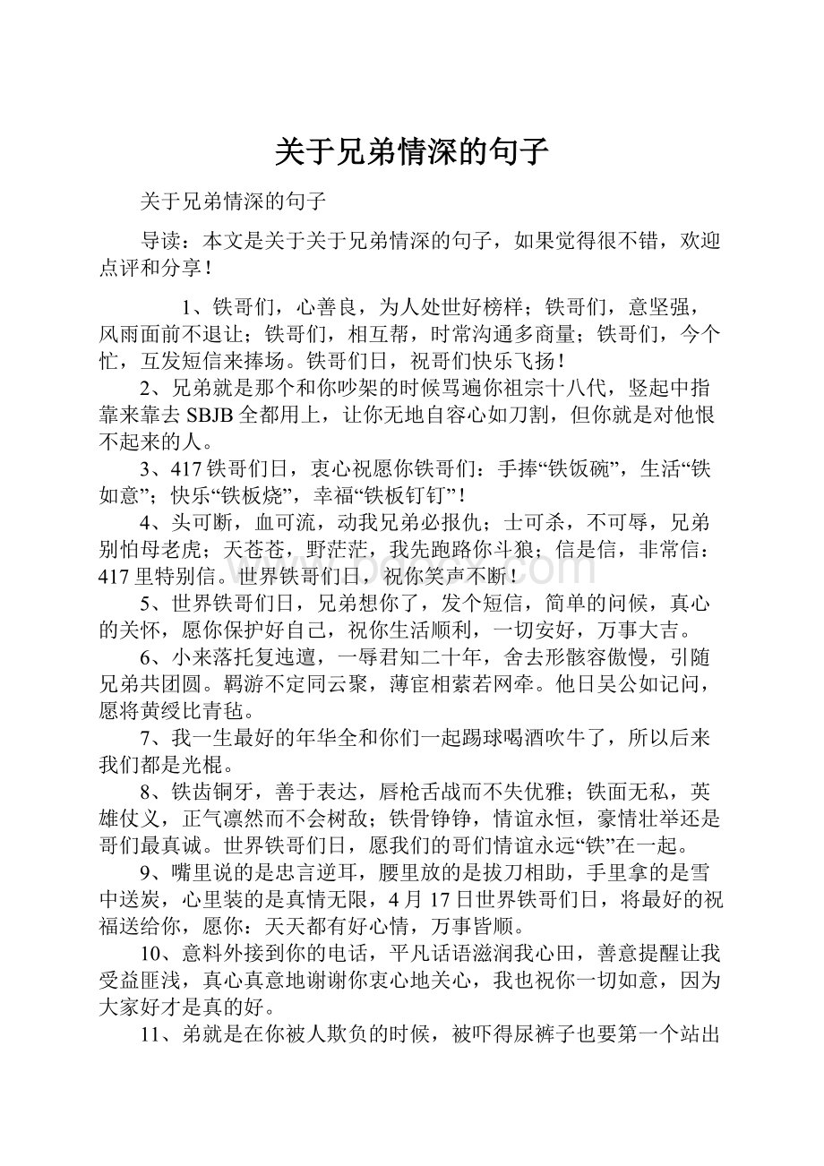 关于兄弟情深的句子.docx_第1页