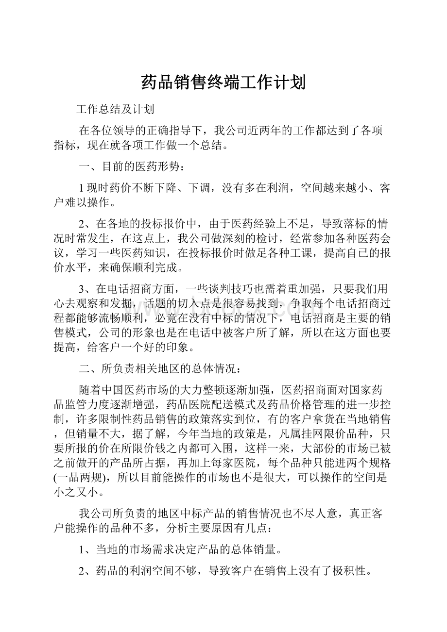 药品销售终端工作计划.docx_第1页