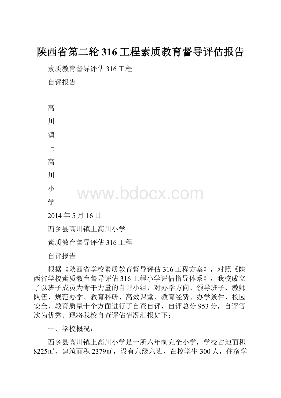 陕西省第二轮316工程素质教育督导评估报告.docx