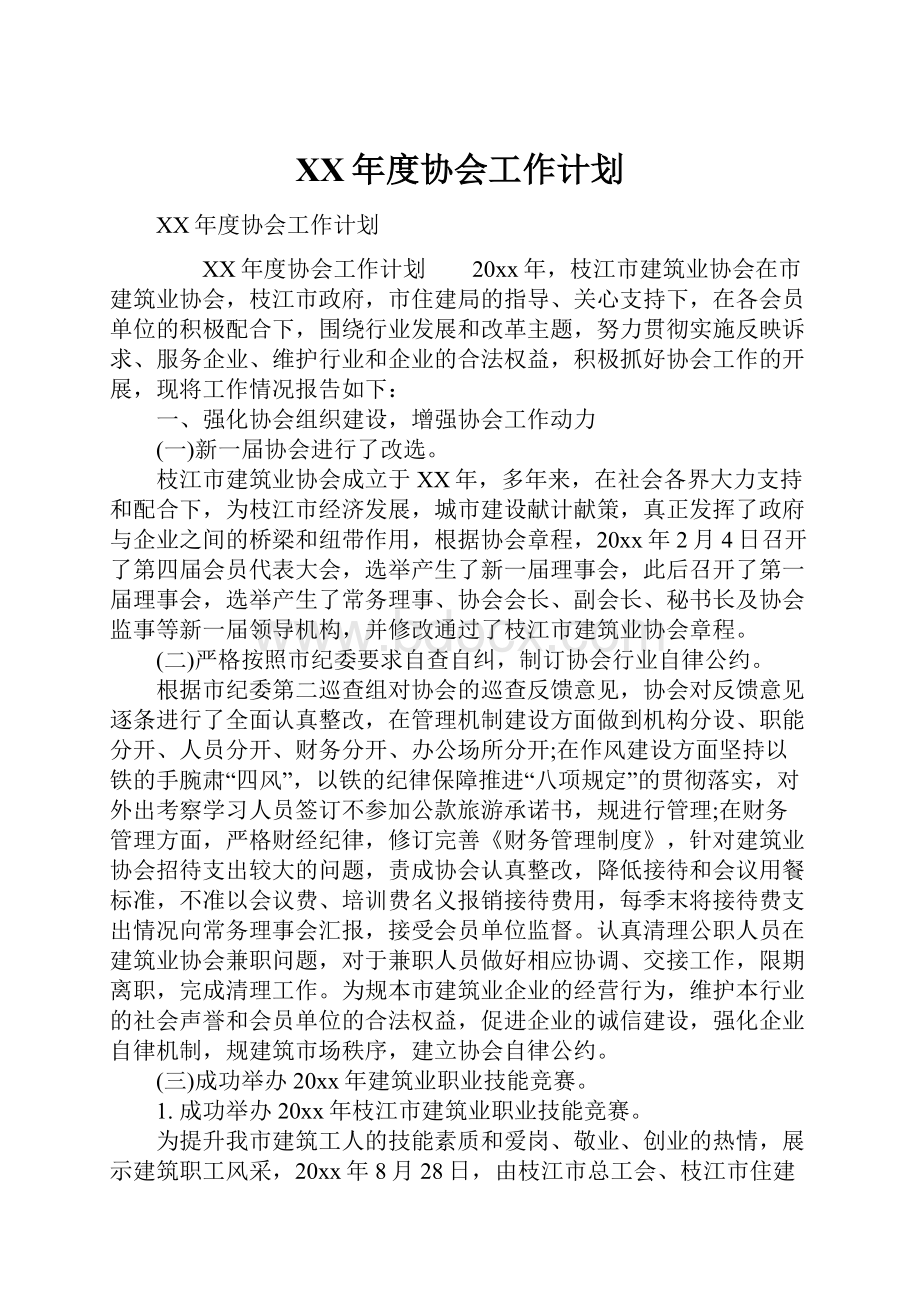 XX年度协会工作计划.docx_第1页