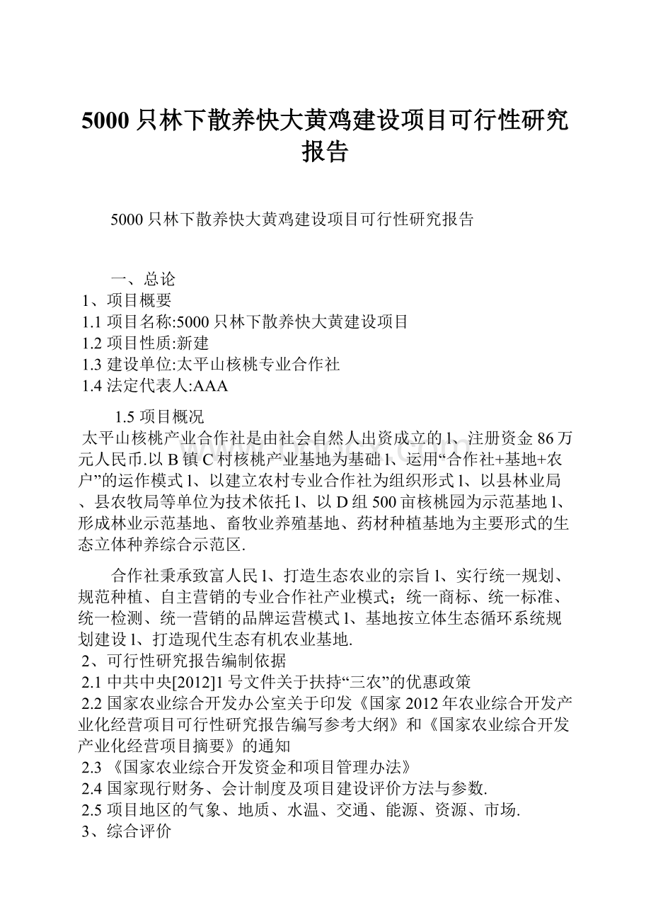 5000只林下散养快大黄鸡建设项目可行性研究报告.docx_第1页