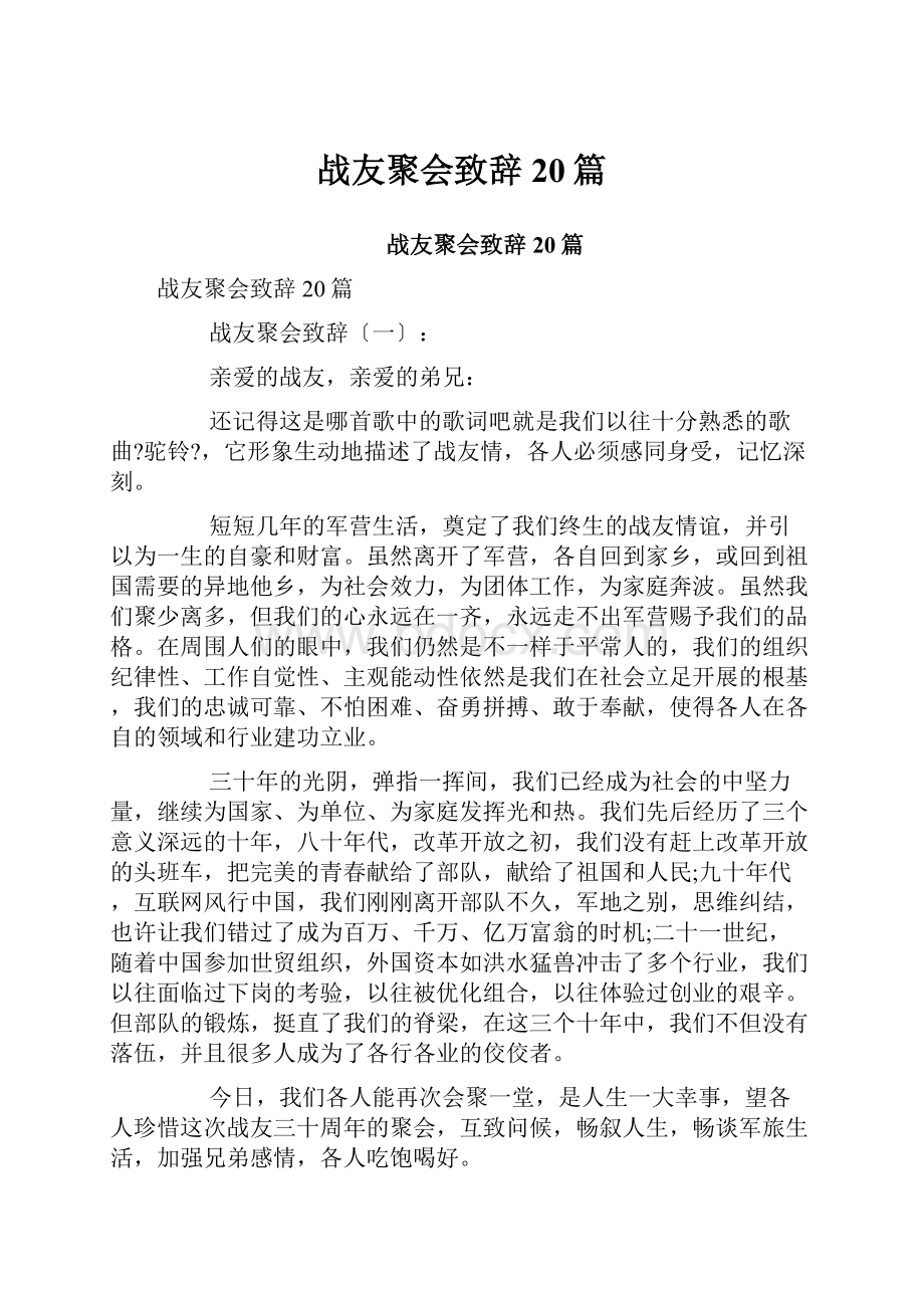 战友聚会致辞20篇.docx