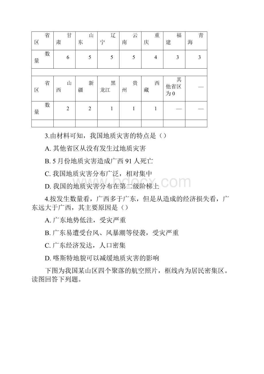 高中地理人教版新课标必修1第六章第二节地质灾害练习题无答案学生用卷.docx_第2页