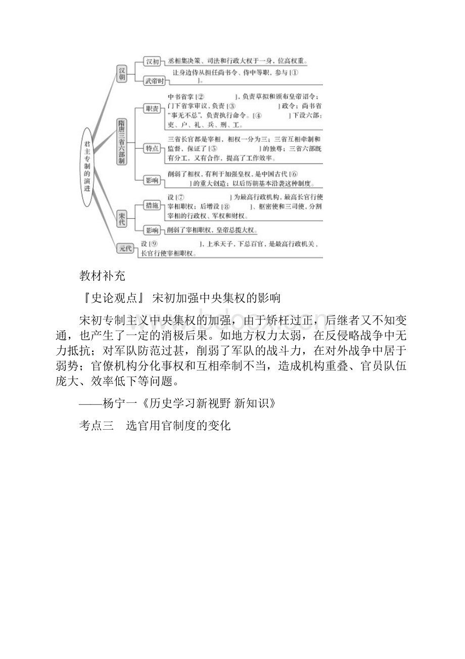 版历史高考创新大一轮复习备考人教全国通用版讲义第一单元+古代中国的政治制度+第2讲+Word版含答案.docx_第3页