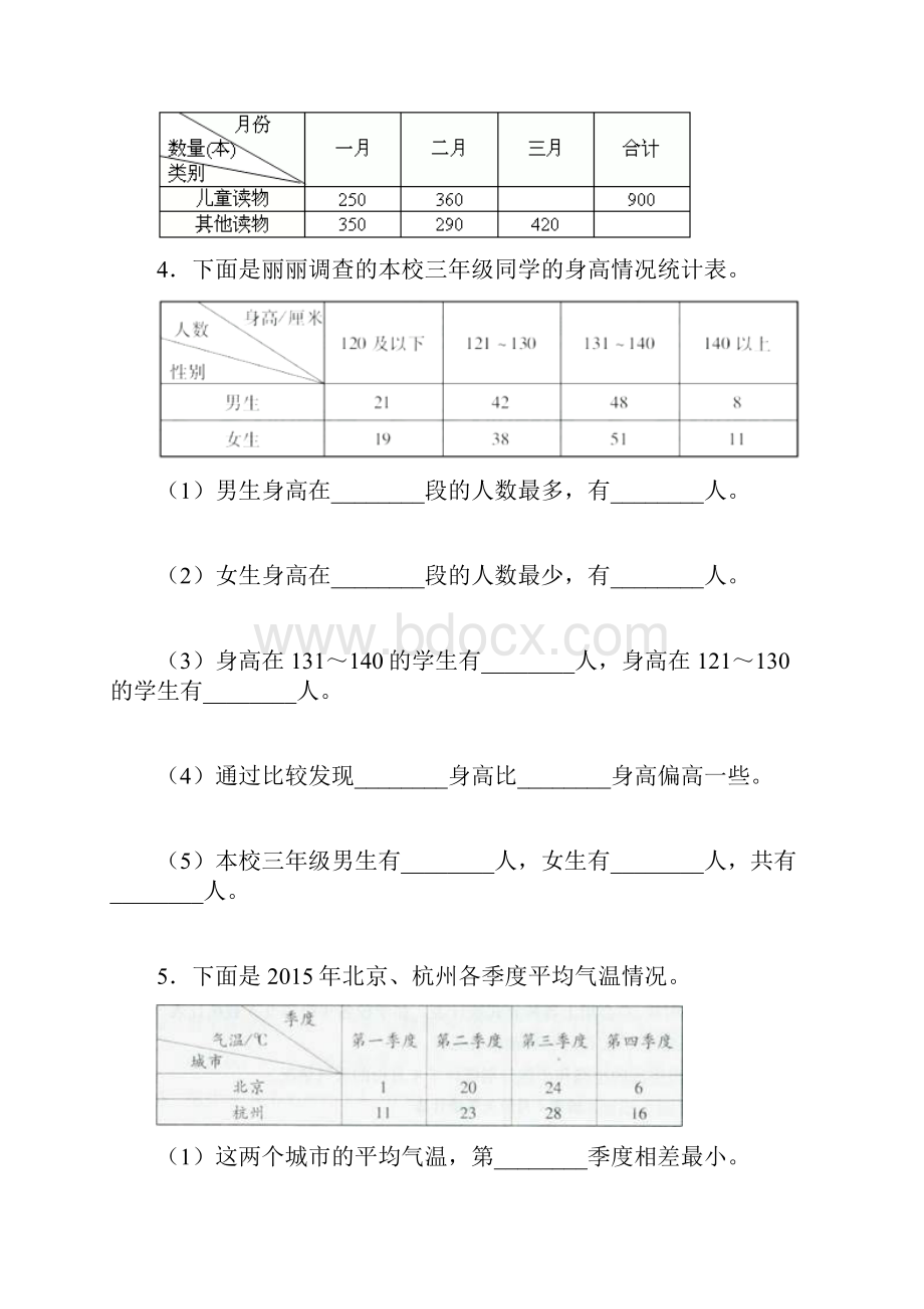 天津市小学数学三年级下册第三单元《复式统计表》 单元检测卷含答案解析.docx_第2页