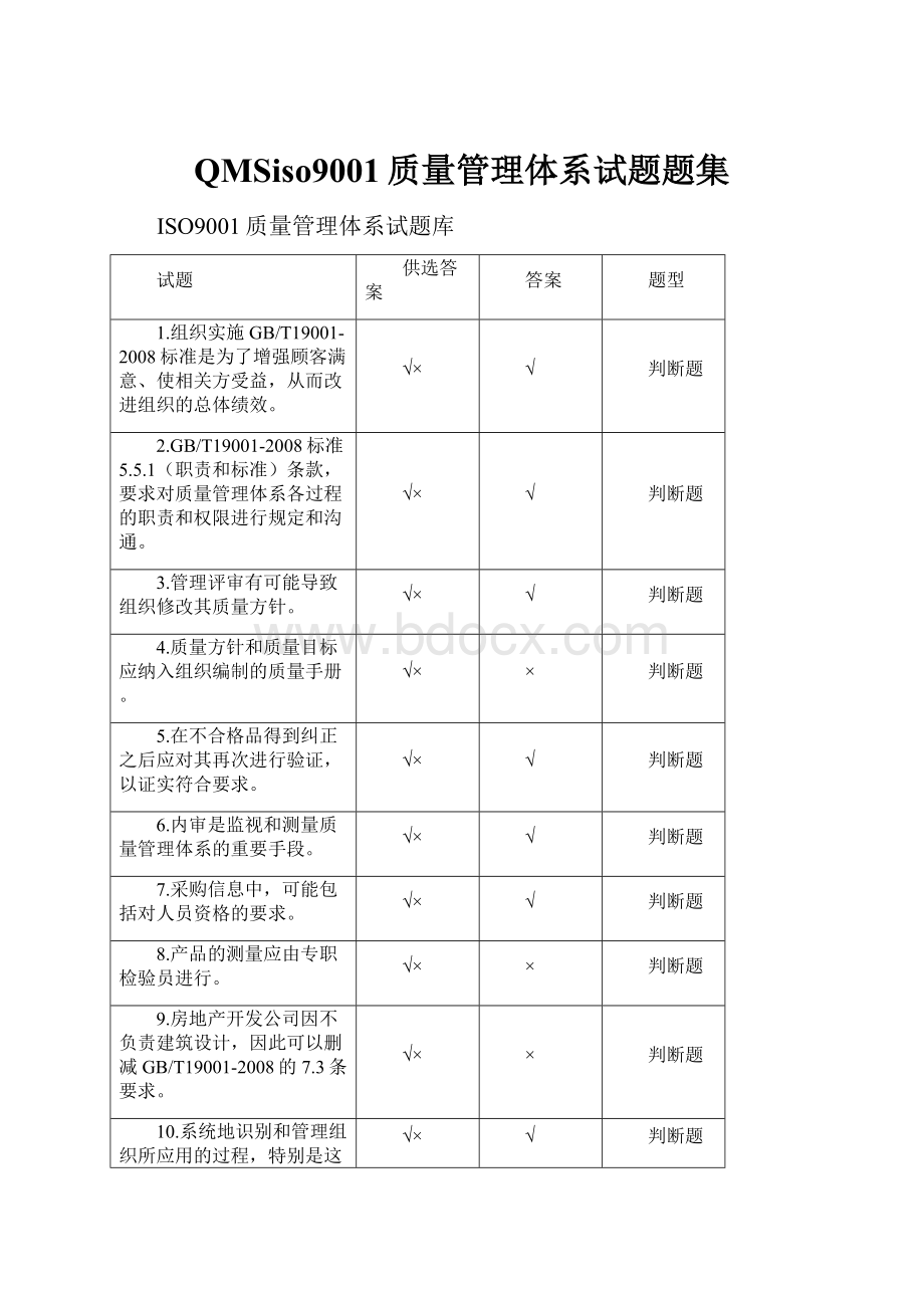 QMSiso9001质量管理体系试题题集.docx