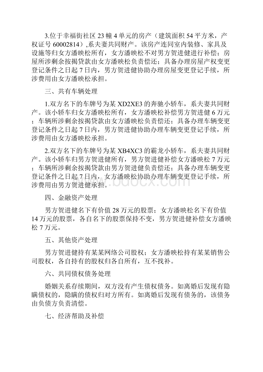 潘映的离婚协议书附离婚协议范本.docx_第2页