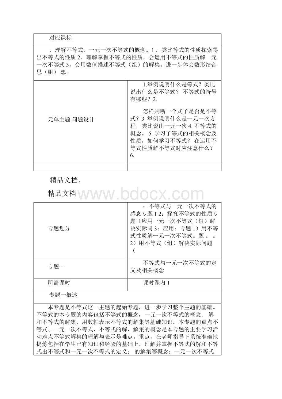 初中教育数学不等式与不等式组单元教学设计课题以及思维导图.docx_第3页