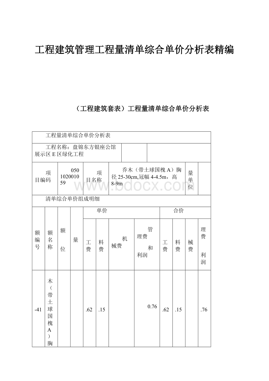 工程建筑管理工程量清单综合单价分析表精编.docx_第1页