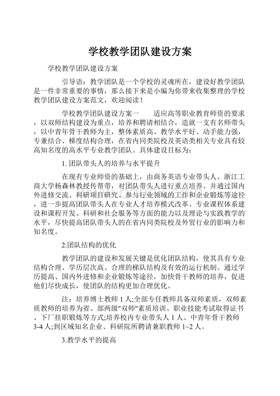 学校教学团队建设方案.docx_第1页