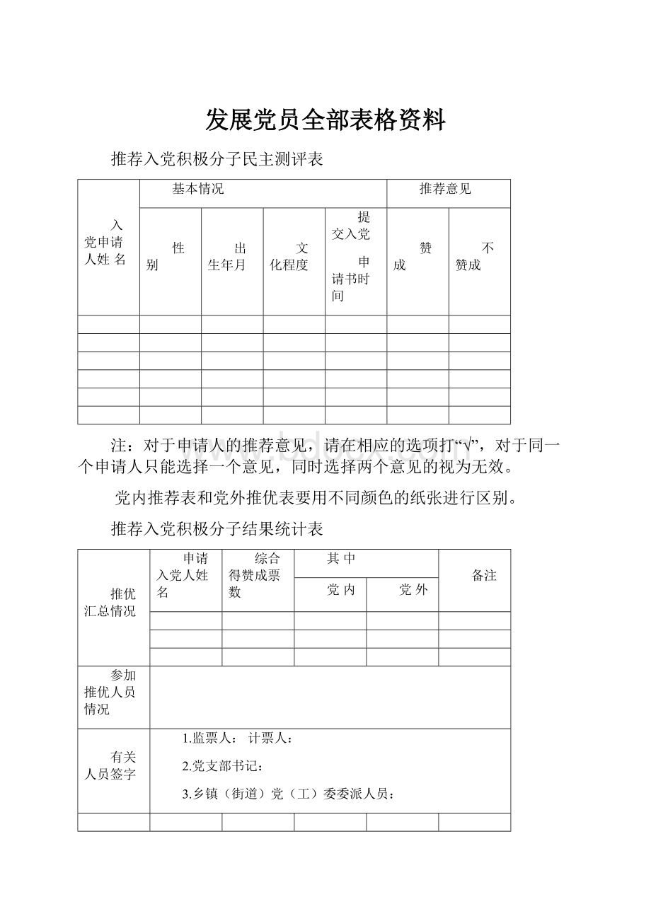 发展党员全部表格资料.docx