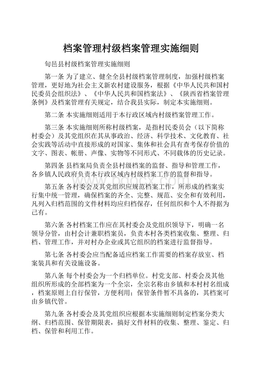 档案管理村级档案管理实施细则.docx_第1页