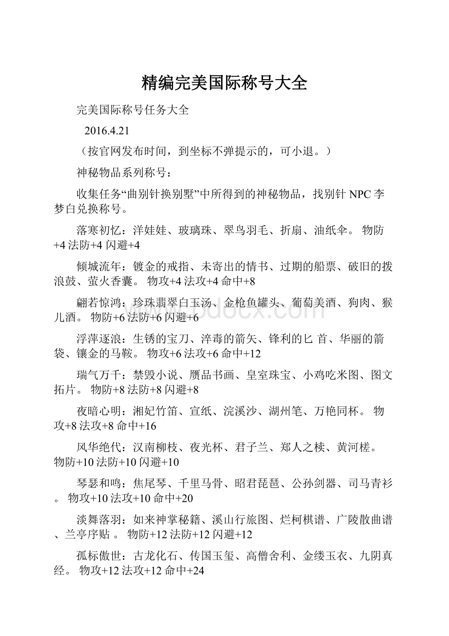 精编完美国际称号大全.docx_第1页