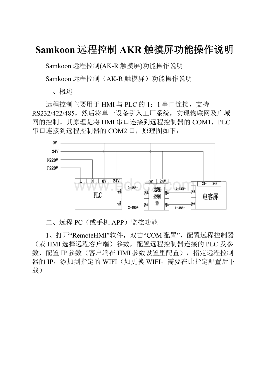 Samkoon远程控制AKR触摸屏功能操作说明.docx