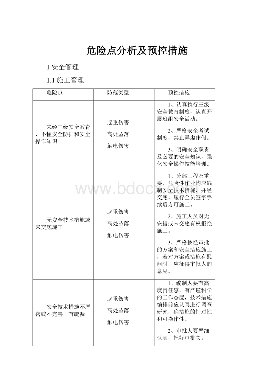 危险点分析及预控措施.docx_第1页