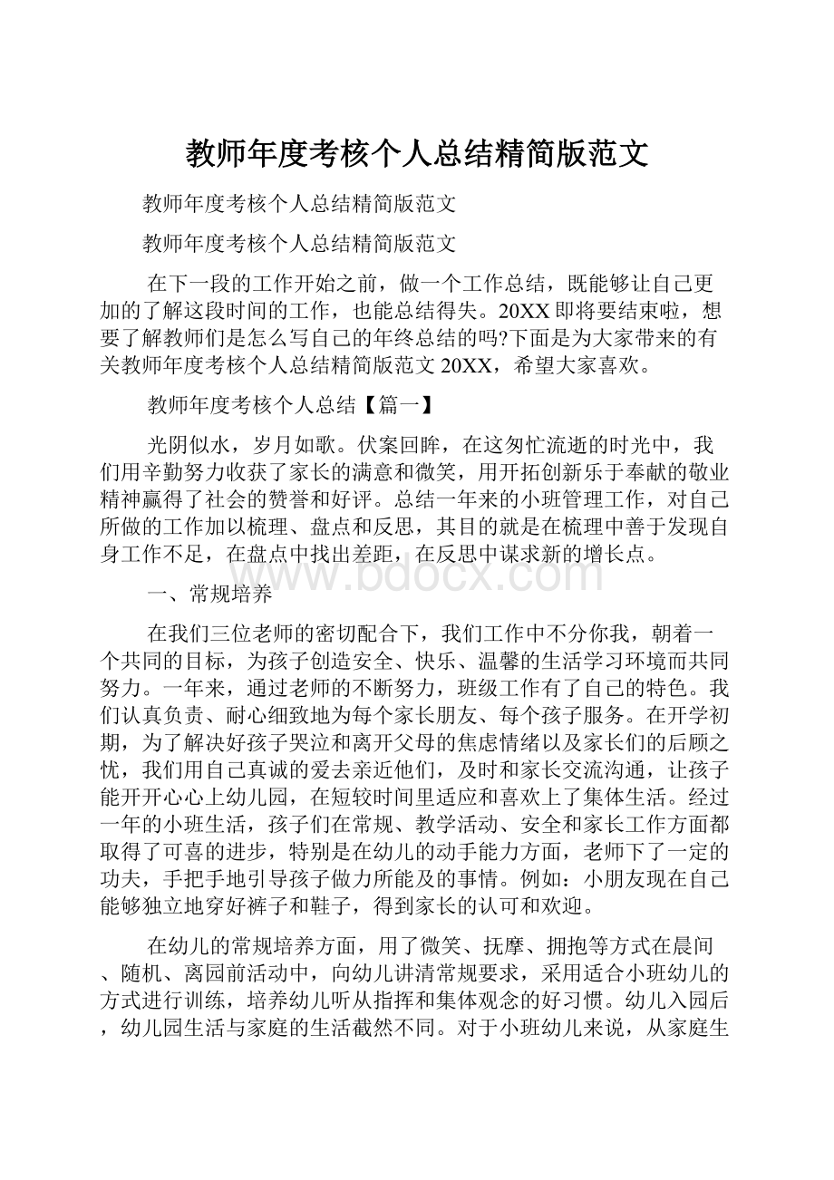 教师年度考核个人总结精简版范文.docx_第1页