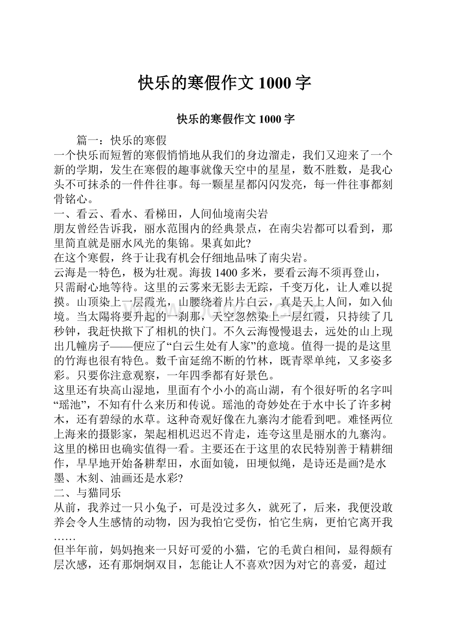 快乐的寒假作文1000字.docx