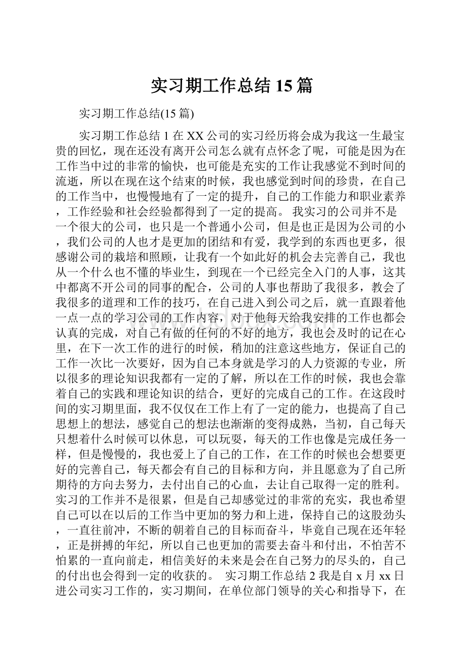 实习期工作总结15篇.docx