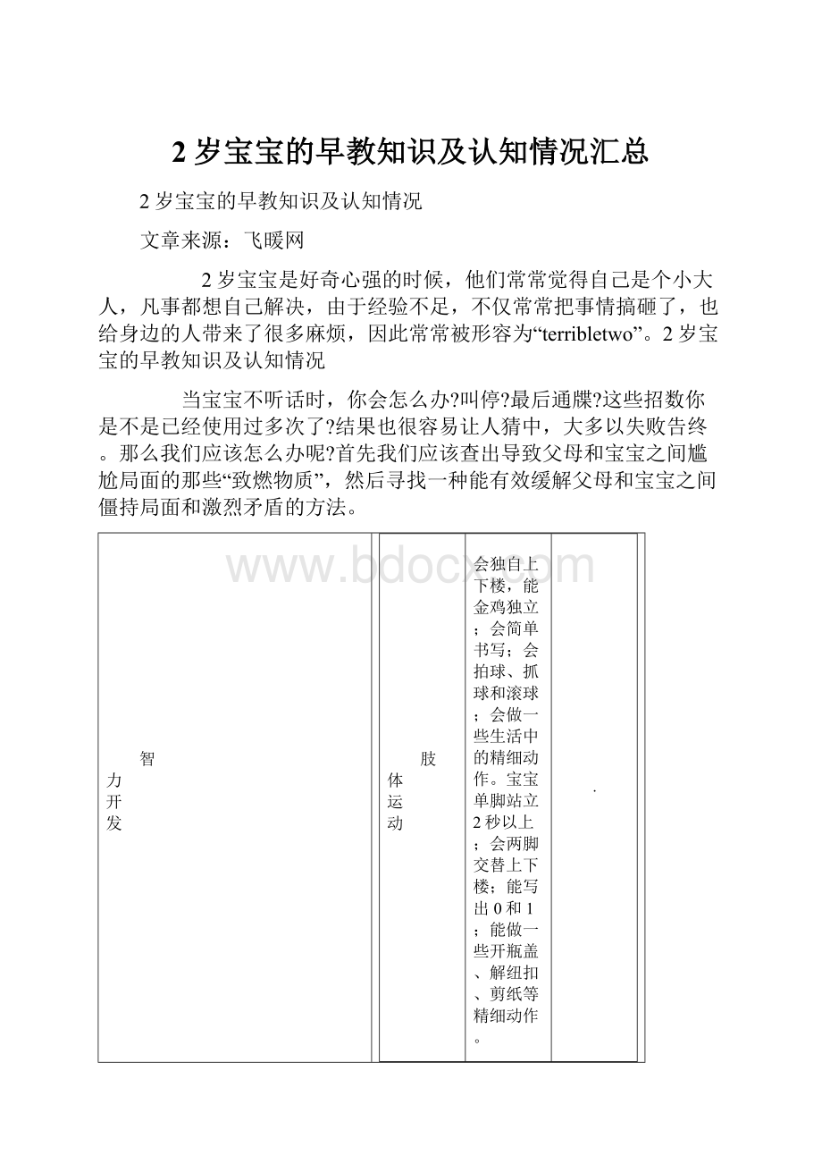 2岁宝宝的早教知识及认知情况汇总.docx_第1页