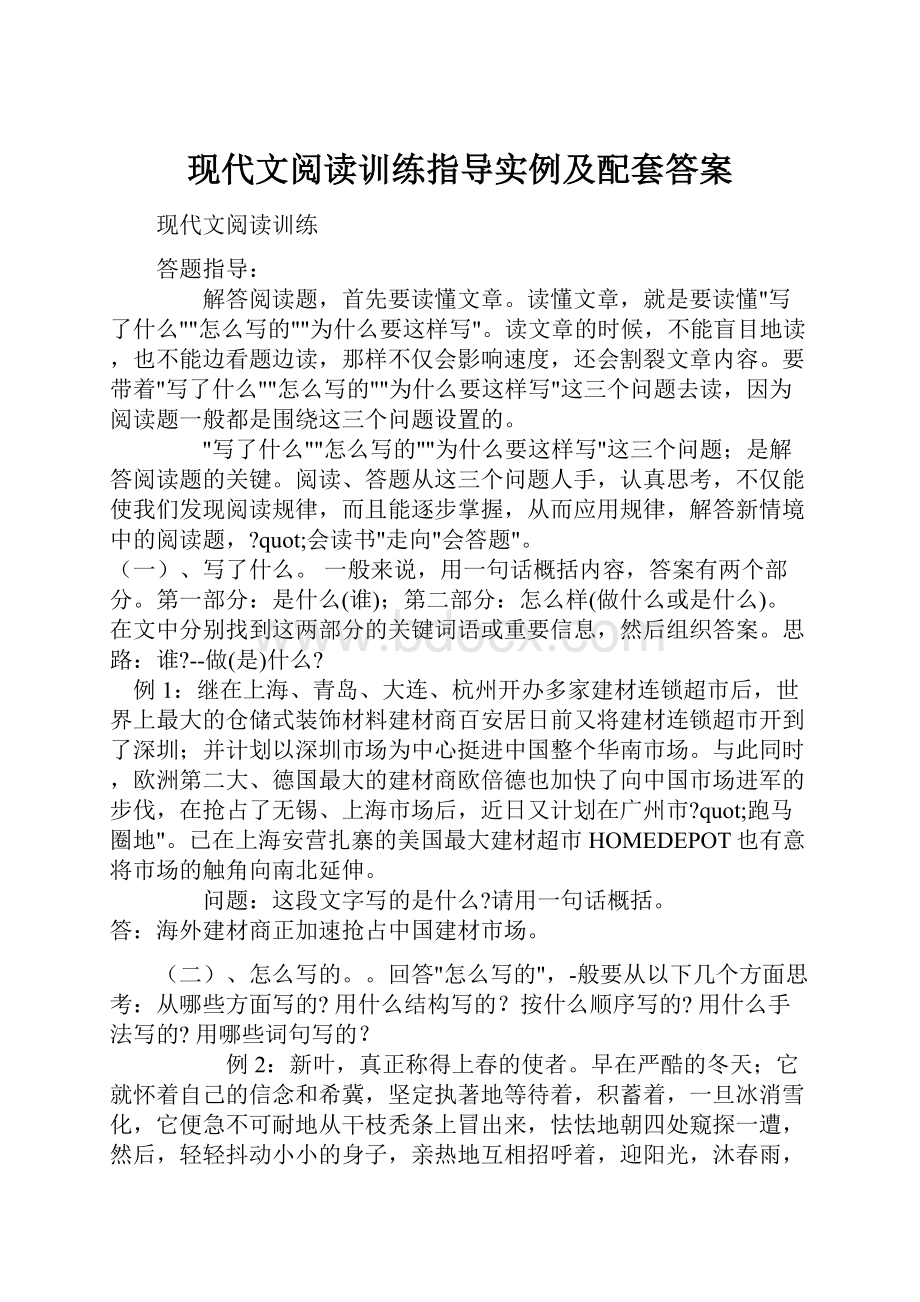 现代文阅读训练指导实例及配套答案.docx_第1页