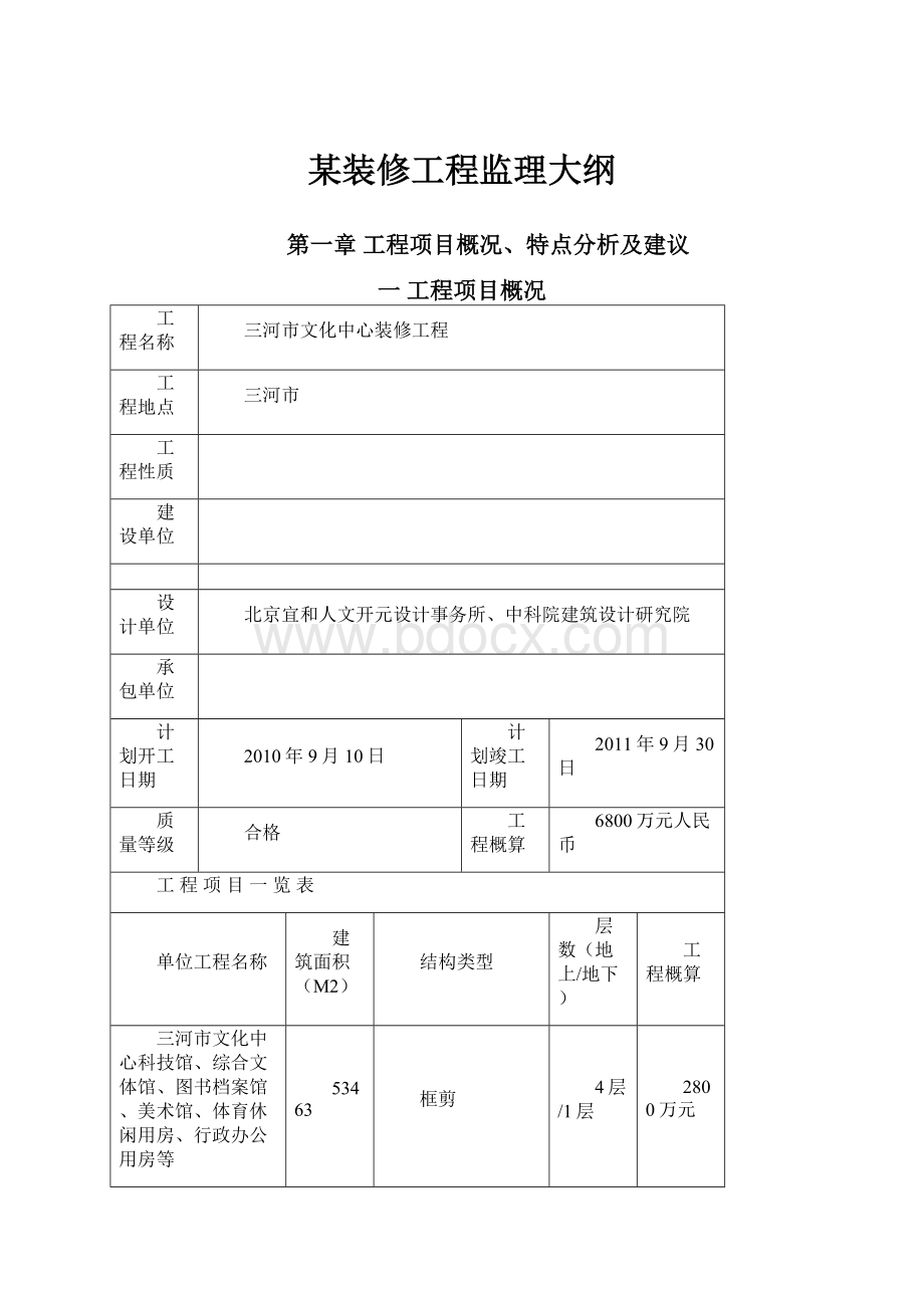 某装修工程监理大纲.docx