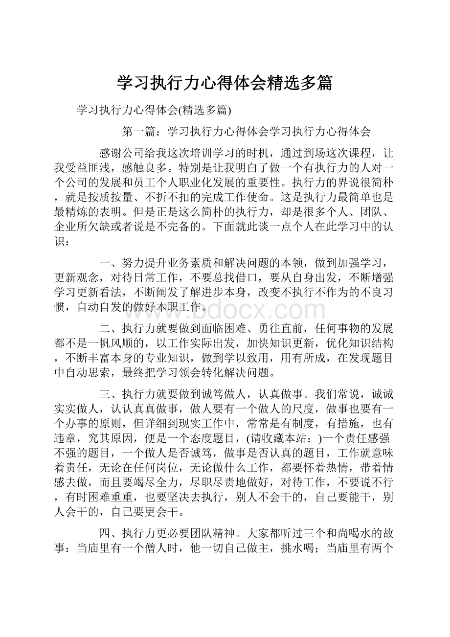 学习执行力心得体会精选多篇.docx