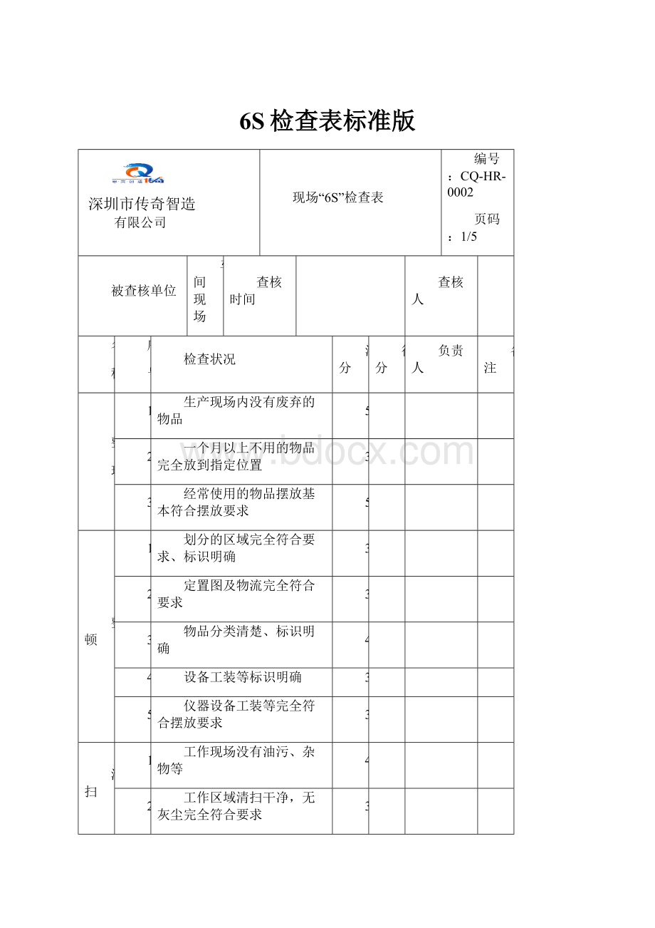 6S检查表标准版.docx