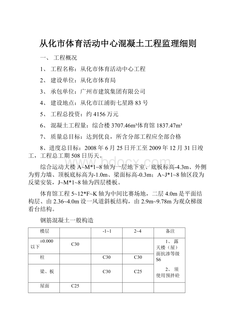 从化市体育活动中心混凝土工程监理细则.docx