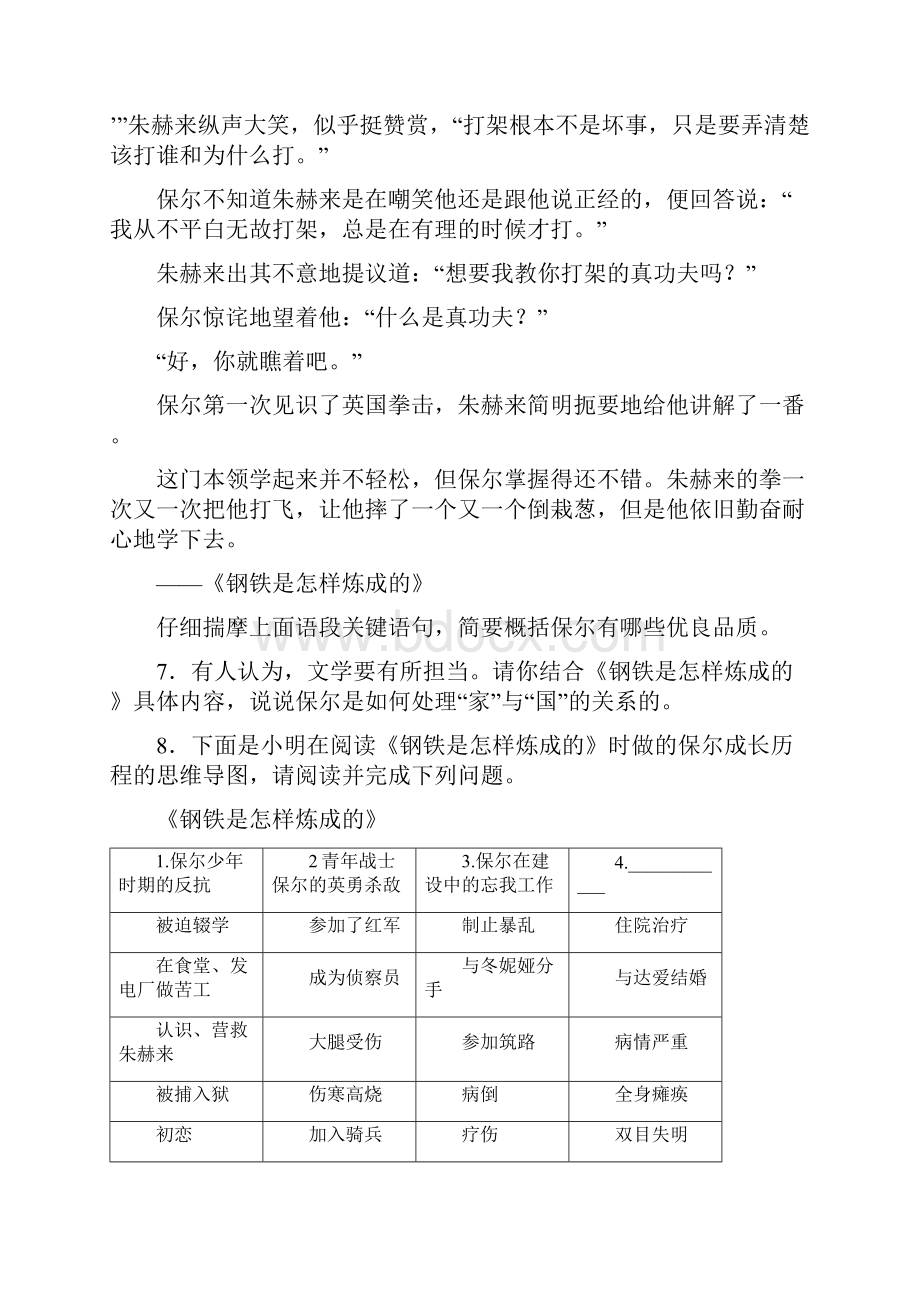 中考《钢铁是怎样炼成》名著阅读练习题及答案4试题.docx_第3页