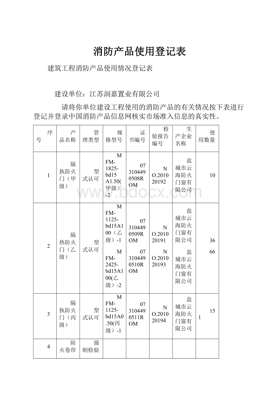 消防产品使用登记表.docx