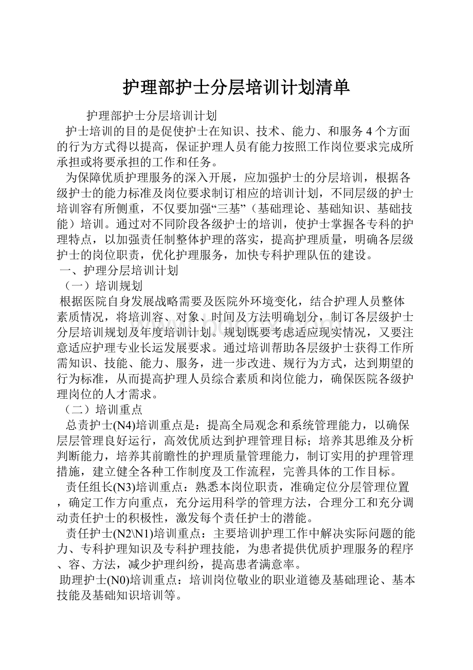 护理部护士分层培训计划清单.docx_第1页