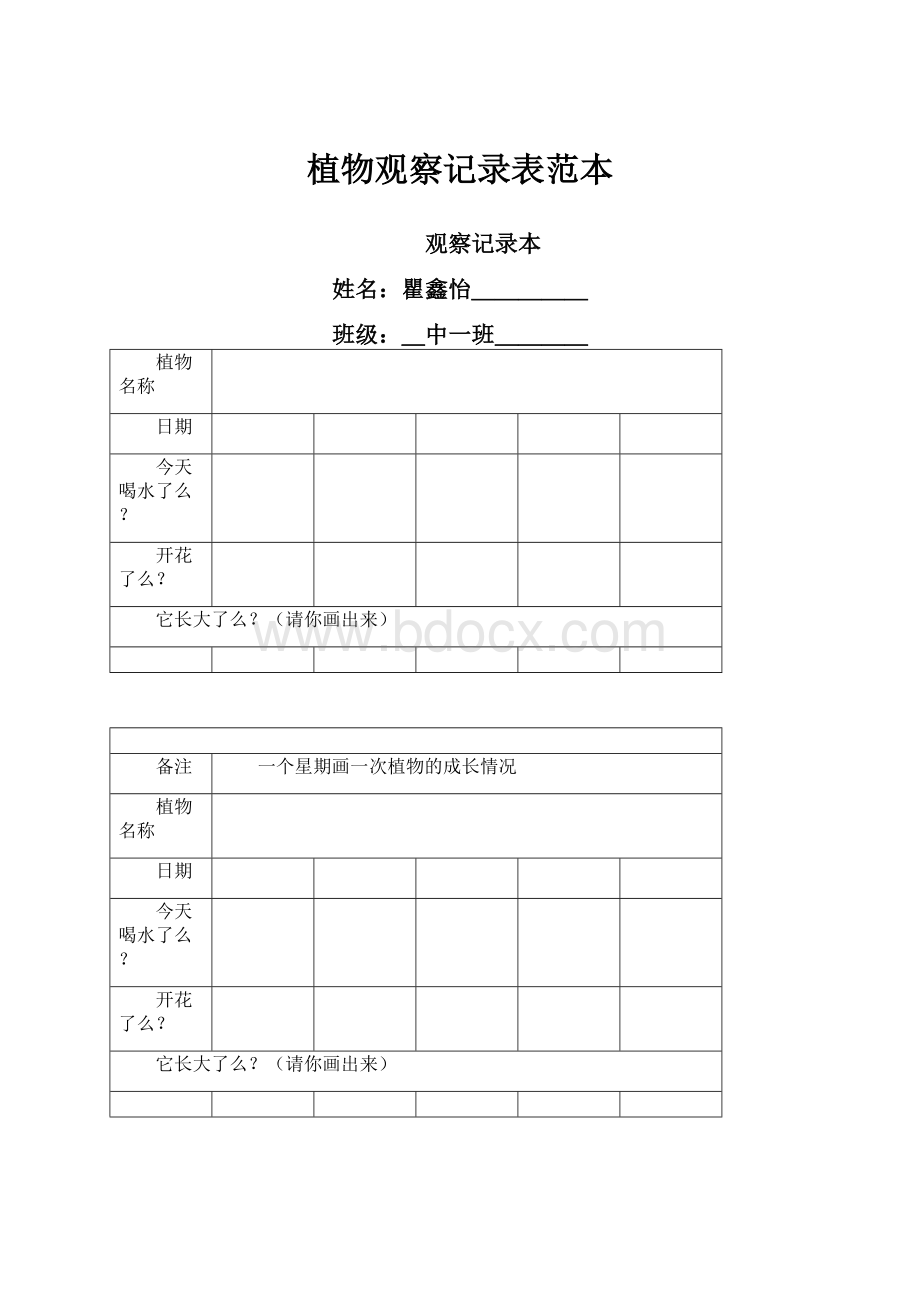 植物观察记录表范本.docx