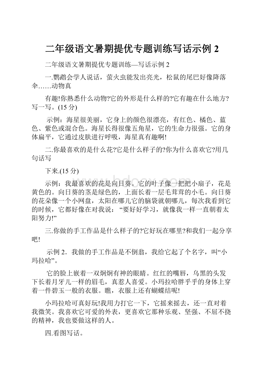 二年级语文暑期提优专题训练写话示例2.docx