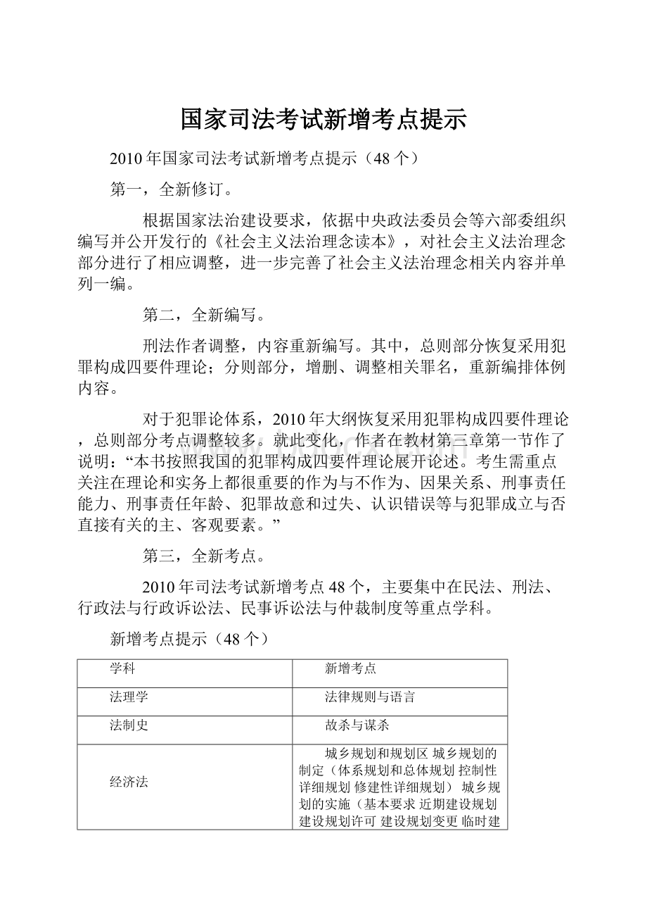 国家司法考试新增考点提示.docx